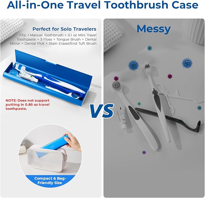 Wider Aluminum Toothbrush Travel Case, Portable Travel Toothbrush Holder, Durable Manual Toothbrush Box Container for Traveling, Bathroom, Camping, Business Trip, Blue