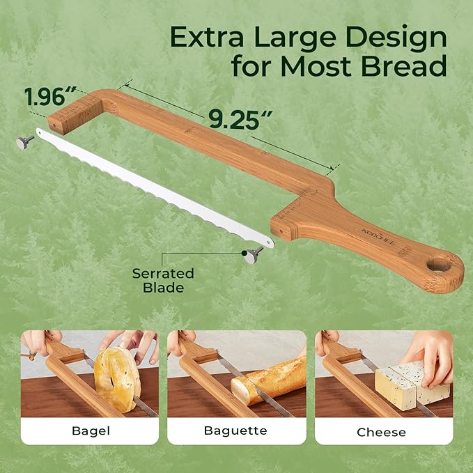 keechee Sourdough Bread Knife – Extra Large Bread Slicer for Homemade Bread with Thickness Guide & Stainless Steel Blade, Even Slice Cutter for Baguettes, Bagels, Gift for Bread Lovers (Standard)