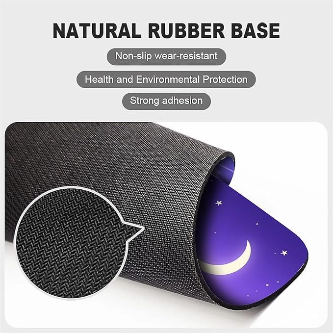 Square Mouse Pad Pink and Purple Waves, Personalized Premium-Textured Custom Mouse Mat Design, Washable Mousepad Cloth, Non-Slip Rubber Base Computer Mouse Pads Moon for Wireless Mouse