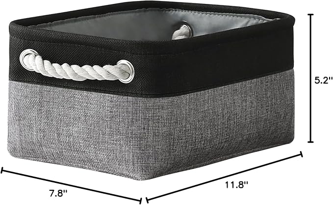 TheWarmHome Storage Basket for Organizing - 12x8x5.2 inch 1 Pack Fabric Storage Cubes, Baskets for Gifts Empty for Closet Organizer Dog Gift Cloth Toy (Grey & Black)