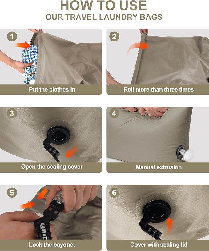 Travel Laundry Bag, Pump-Free Vacuum Storage Bag, Reusable Compression Dirty Clothes Travel Bag, Waterproof Wet Dry Bags, Large Capacity Space Saver Bags, Camp Clothes Organizer (1 Pc) (Gray, L)