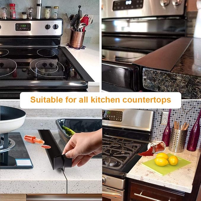 Stove Gap Covers Kitchen Counter Gap Covers (25 Inch, 2 Pack) Heat Resistant Oven Gap Filler Seals Gaps Between Stovetop and Counter, Easy to Clean, Black