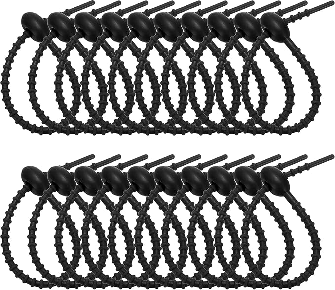 PATIKIL 6 Inch Silicone Cable Ties, 20pcs Rubber Reusable Twist Zip Ties Organizer for Home Office Kitchen Food bags Wires Adjustable Bag Clip, Black