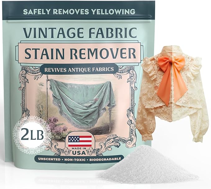 Vintage Fabric Stain Remover - Safely Cleans Retro & Antique Textiles - Made in the USA - Gently Removes Yellowing & Tough Stains From Vintage Linens, Quilts, Dresses, Doilies 32 Ounce (Pack of 1)