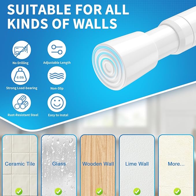 AIZESI Tension Curtain Rod for Windows 26.5 to 36 inch, Adjustable Expandable Pressure Spring Curtain Rod No Drilling, White Curtain Rod for Bedroom Doorway Closet Door