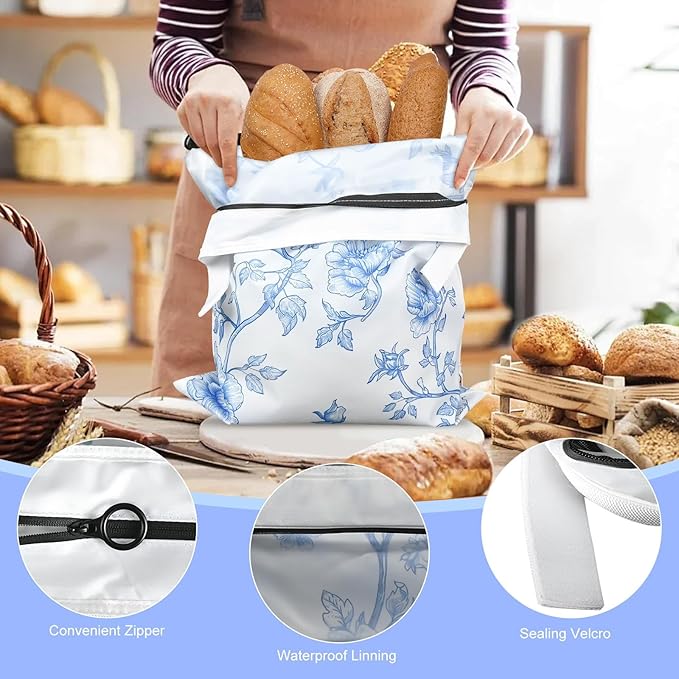 4 Pcs Reusable Beeswax Bread Bags for Homemade Bread 17" x 12" Sourdough Storage Bags with Food-Grade TPU Lining Food Wraps to Keep Fresh Loaf Fresh Freezer Baker Baking Supplies (Blue)