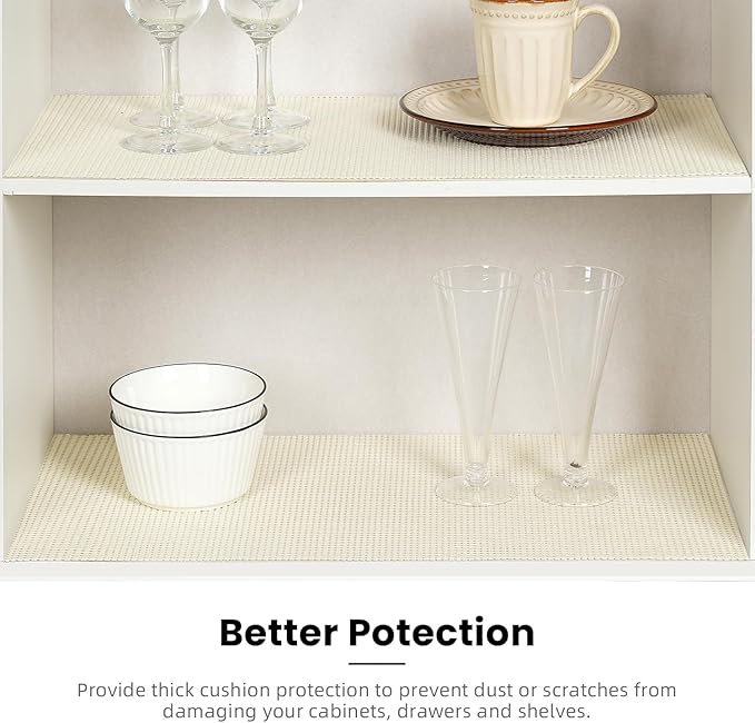 BAGAIL Drawer and Shelf Liner, 12 in X 10 Ft Non-Adhesive Shelf Liners for Kitchen Cabinets, Thick Strong Grip Liners for Desk, Shelves, Bathroom Drawers, Cabinet Protection - Cream