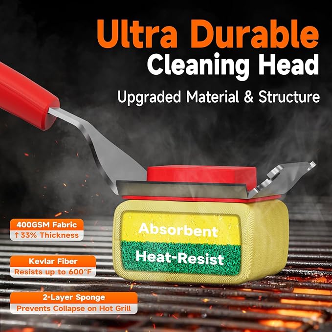 Bristle Free Grill Brush Replaceable Head for Outdoor Grill Cleaning, Safe Steam BBQ Grill Cleaning Pad Replacement for Cast Iron, Stainless Steel, Porcelain, Ceramic Grates - Red