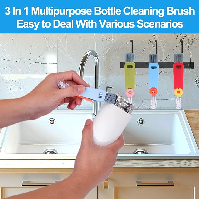 XANGNIER 3 in 1 Cup Lid Gap Cleaning Brush Set,Multifunctional Water Bottle Lid Cleaner Brush,3 Pack Water Bottle Crevice Cleaning Tool,Tumbler Lid Cleaner Brush for Stanley/YETI Cup,Kitchen Gadgets
