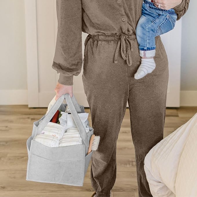 PUTSKA Baby Diaper Caddy Organizer - Nursery Storage Basket for Diaper Station, Baby Basket Shower List and Registry Gift Must-Haves, Newborn Essentials, Nursery Decor for Boy or Girl - Grey, Regular