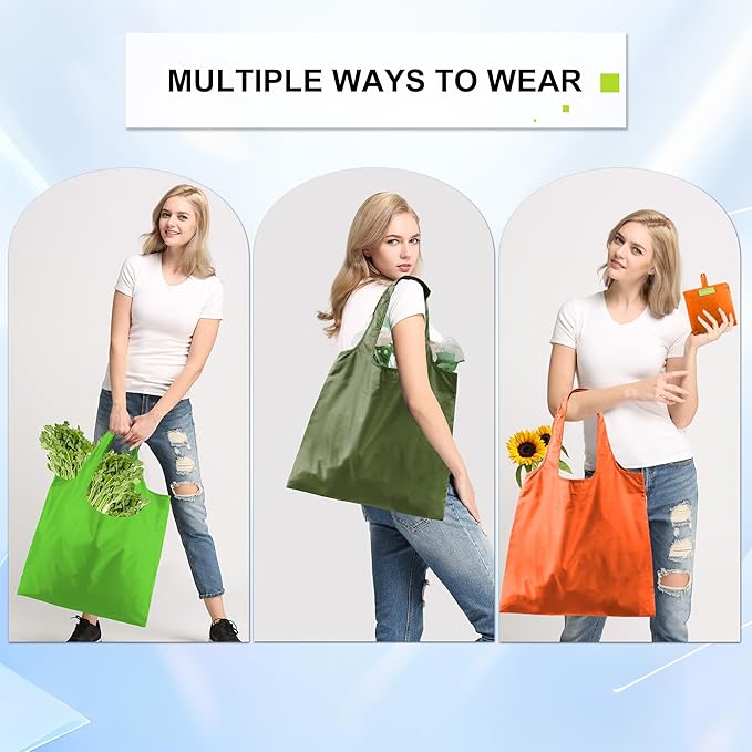BeeGreen Colorful Reusable Grocery Bags 6 Pack, Heavy Duty Totes for Women, Foldable Large Shopping Totes with Handles for Work, Travel, Gift, Store, Polyester Washable Reusable Tote Bag