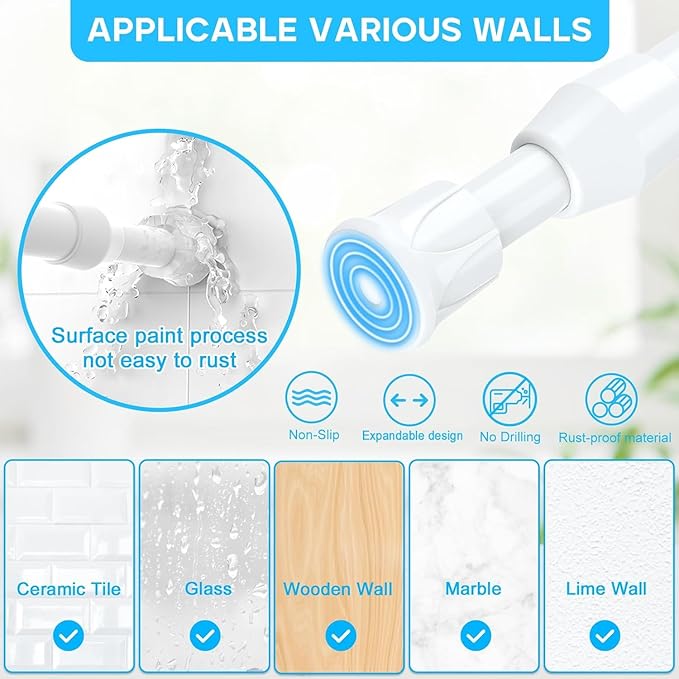 2PCS Small Tension Curtain Rod 16 to 28 Inch, White Short Curtain Rods No Drilling, Loaded Expandable Spring Curtain Rods for Kitchen, Closet, Cupboard, Door, Bookshelf