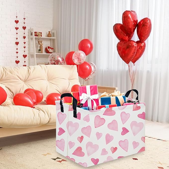 Rectangular Pink Valentine's Day Gift Basket,nursery basket,Pink girls gift baskets,kids toy storage Bin, Love Heart Room Decor for Home,Shelf Baskets(Pink love)