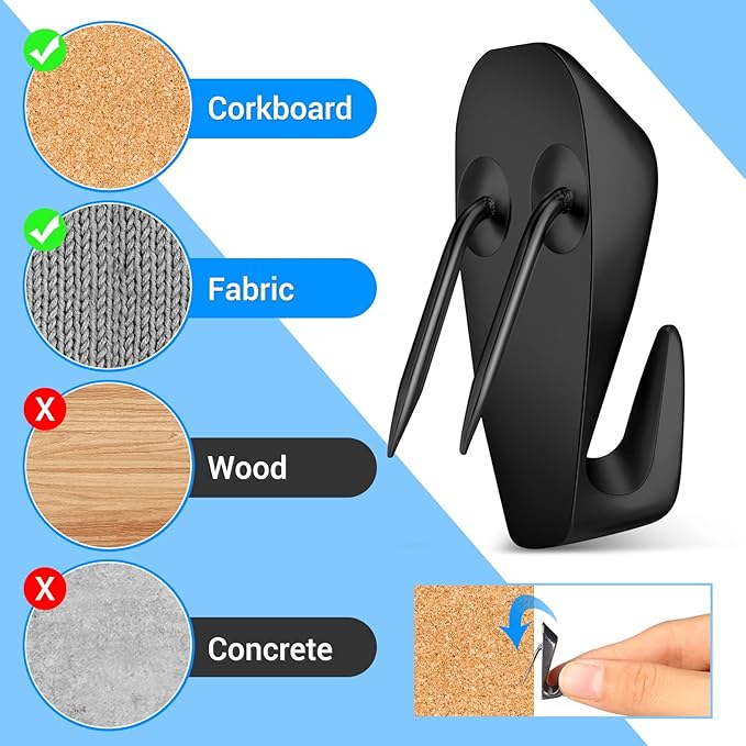 LEIFIDE Cubicle Hooks Fabric Panel Wall Hooks Cubicle Clips Picture Hangers for 40 Lbs Office Home Kitchen Room Board Hanging Supplies (Black,40 Pieces)