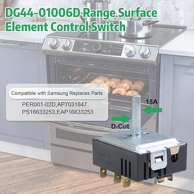 DG44-01006D Range Surface Element Control Switch for Samsung Range – OEM Replacement Energy Regulator – Fits for Samsung PER001-02D Model, AP7031847, PS16633253, EAP16633253, DG44-01006D, 18A, D-Cut