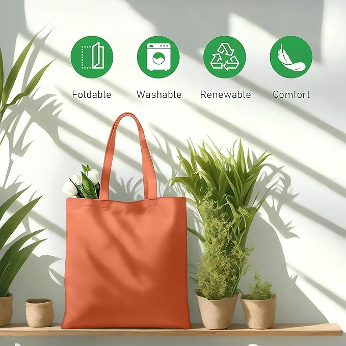 1 Pack Available Premium Canvas Reusable Tote Gift Bags,Made of Natural Canvas with Handle,Work,DIY,Shopping(Orange)