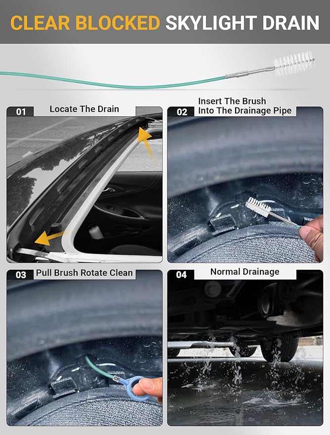 SARDVISA 2-Packs Auto Sunroof Drain Cleaning Tool,78 Inch Flexible Drain Brush Pipe Cleaners for Car,Tube Cleaning Brush Slim Drain Dredging Tool Perfect for Car Sunroof,Windshield Wiper Drain Hole