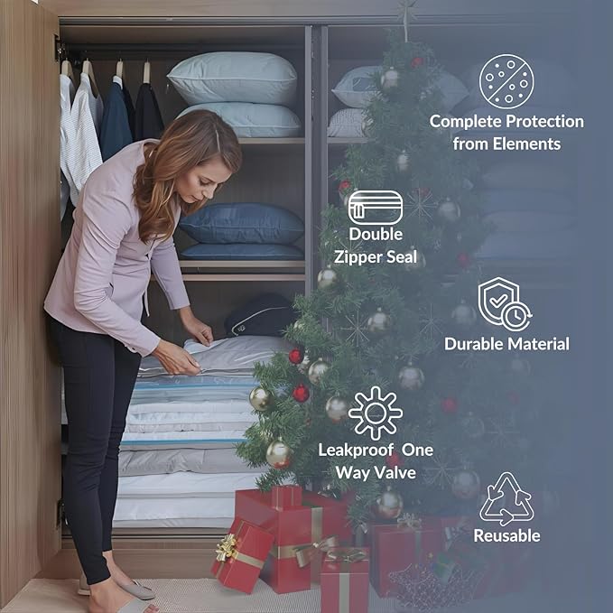 12 Pack Vacuum Storage Bags with Electric Pump, Compression Space Saver for Comforters, Bedding, Blanket Storage, Vacuum Seal Bags for Clothing, Luggage and Closet Organizer,