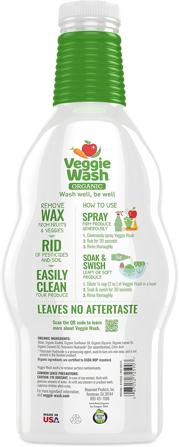 Veggie Wash Organic Fruit and Vegetable Wash Soaker, 32 Fluid Ounce