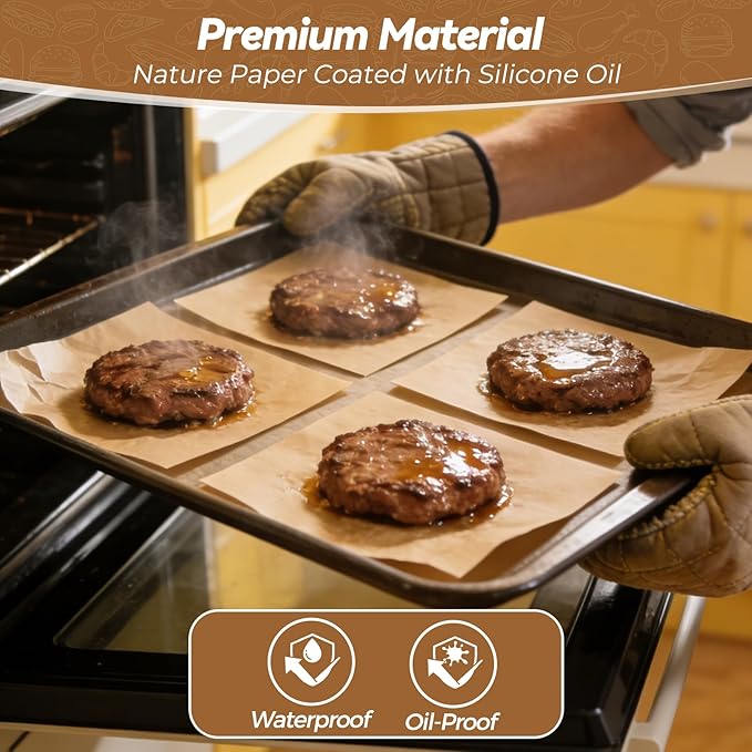 360 Count 6"x 6" Heavy Duty Patty Paper Sheets for Separating Patty, No-Stick & No-Leak Unbleached Parchment Paper Squares, Pre-cut Burger Patty Paper for Oven, Air Fryer, Microwave