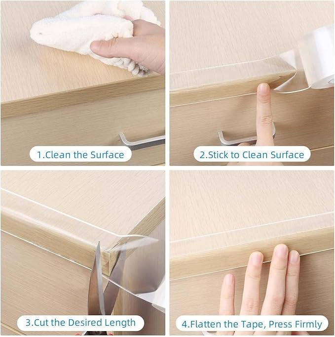Clear Edge Protector Strip, 0.8in x 16.4FT, Sharp Edge Wrap Cover Tape, Self Adhesive Protective Bumper Guards for Cabinet Door Desk Glass Table Bed Furniture, Kitchen Countertop, Waterproof