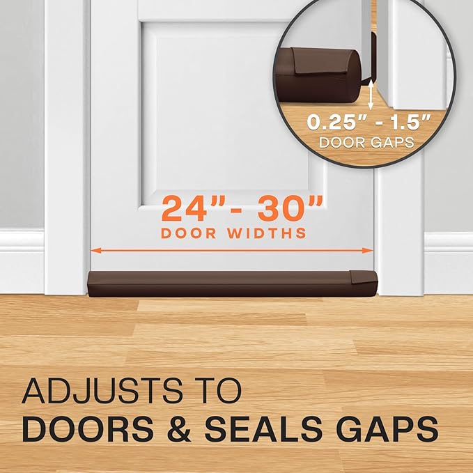 Comfyanno Under Door Draft Stopper - Bottom Door Gap Filler & Seal - Fits 24” to 30” Door, Block Cold Air, Noise, Sound, Wind, Bugs, Easy to Install, Double Side Block, No Adhesive, Brown