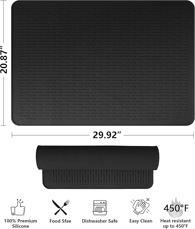 YUHFERA Stove Top Cover for Electric Stove - Silicone Stove Mat for Glass Top, Glass Cooktop Protector, XL Dish Drying Mats for Kitchen,Oven Covers for Electric Stove (Black,30 x 21)