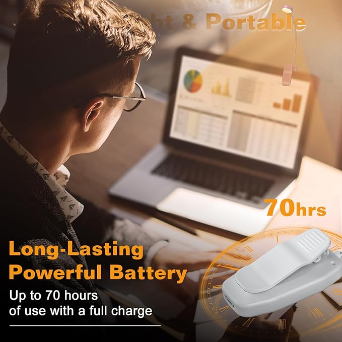 2 Packs Rechargeable Book Reading Light - Adjustable Brightness, 3 Color Temperatures, 30+ Hours Runtime - Eye Care 10 LED Lamp for Reading for Bed,Back to School Gift for Student-White & Black
