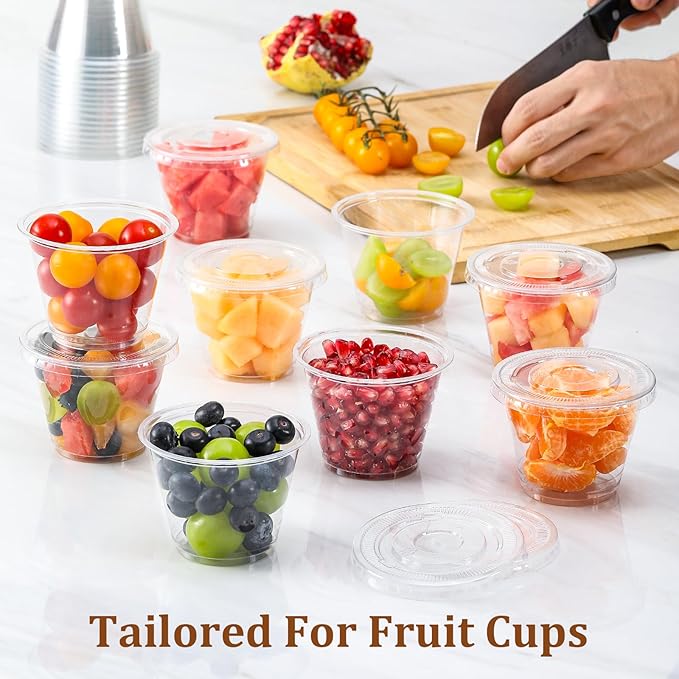 AOZITA [50 Sets, 9 oz Clear Plastic Cups With Flat Lids No Hole, Disposable Cups With Lids for Ice Cream, Pudding, Cake, Snacks Smoothie, Milkshake, Cold Drinks