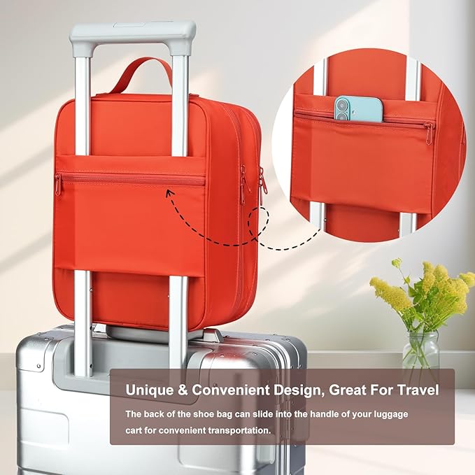 2 Layers Travel Shoe Bag, Portable Shoe Bags Hold 2 Pair Of Shoes, Water-Resistant Shoe Storage Pouch For Travel (Orange, 2 Pack)