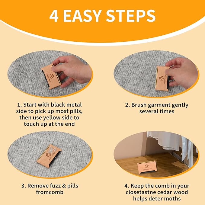 Wooden Cashmere Comb for Knits, Sweaters, Wool & Delicate Fabrics – Manual Fabric Shaver, Fuzz Remover, Portable Depiller for Clothes, Bobbles, Lint, Pilling Tool – Sweater Care Essential