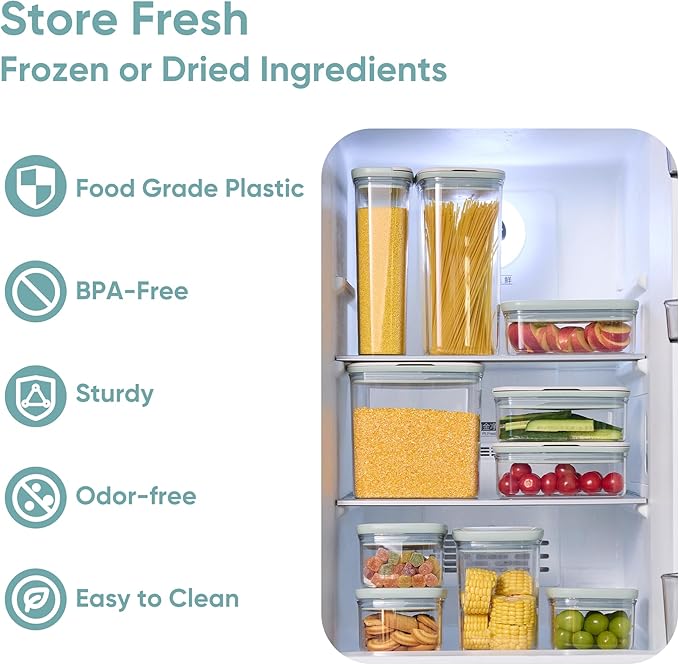 CAROTE Airtight Food Storage Containers with One-Touch Snap Lids, 20 PCS BPA-Free Plastic Food Storage Set for Kitchen and Pantry Organization/Lunch Meal Prep/Leftovers (Sage Green/Grey)