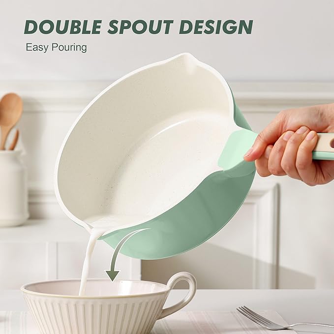 SENSARTE Ceramic Nonstick Saucepan with Double Pouring Spout 3.0 Quarts, Cooking Pot with Stay Cool Handle, Induction Compatible, Ceramic Coating, Free of Intentionally Added PFOA/PFAS, Green