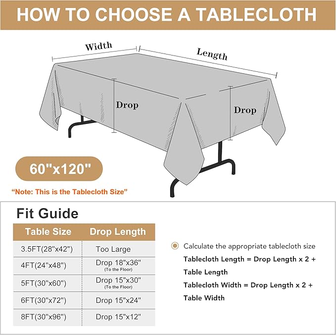 sancua Thanksgiving Tablecloths for 8 Foot Rectangle Tables, 8 Pack Light Brown - Washable Polyester Fabric Fall Table Cloth for Harvest Party, Birthday, Banquet Reception, 60x120 Inch Bronze