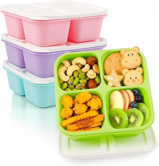 Bento Box Adult Lunch Box- 4 Pack,4 Compartment Snack Containers Reusable Meal Prep Stackable BPA-Free Lunch Containers for Home, Work, Travel (4 Color)