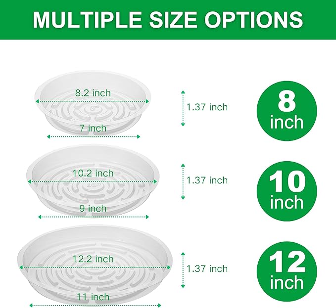 CATIFLIN 24 Pack Clear Plant Saucers - 8, 10, 12 Inch Plastic Plant Trays for Pots, Flower Pot Saucers, Indoor & Outdoor Planter Drip Tray for Water Drainage & Protection