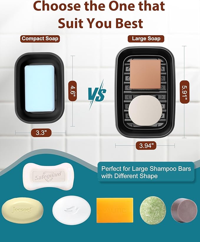 Quatish Leakproof Large Soap Dish with Lid & Draining Layer, Shatterproof Travel Bar Soap Holder Case Container, Portable Travel Size Toiletries Essentials for Camping, Gym, Bathroom, Black