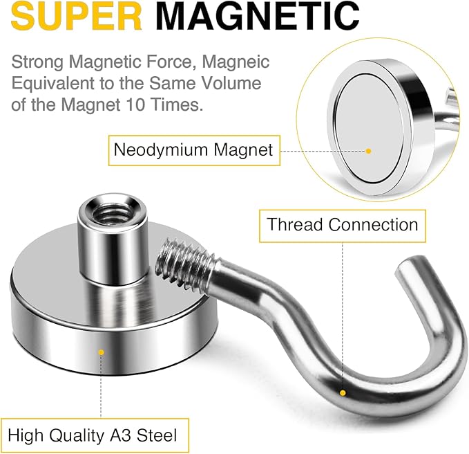 DIYMAG Magnetic Hooks, 50lbs Heavy Duty N52 Rare Earth Magnets with Hook 2026 Cruise Cabin Ship Essentials for Fridge Hanging Classroom Beach Vacation Kitchen Grills Home Must Have 6 Pack