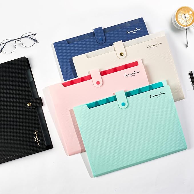 Sooez Accordion File Organizer, Letter Size Expanding File Folder with Labels, 8 Pocket Folders for Document, Portable Paper Bill Receipt Organizer for Home School Office Supplies, A4 Size, Black