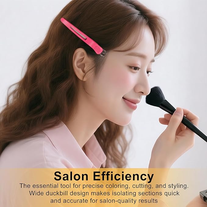 12 PCS Duckbill Hair Clips for Sectioning - 4.3” Professional Non-Slip Hair Clamps with Silicone Band, Gentle No-Mark Hold for Thick Hair, Styling & Coloring, Salon Hairdressing Accessories
