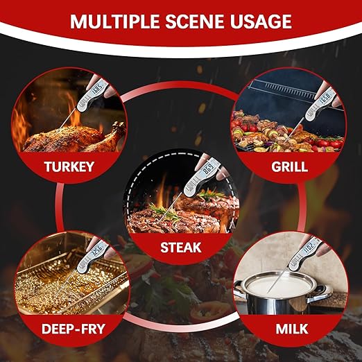 Meat Thermometer Digital，IP67 Waterproof Cooking Thermometer with Backlight, Calibration & Hold Function，Food Thermometer for Cooking,Outdoor Grilling，Suitable as Stocking Stuffers for Men (White-2)