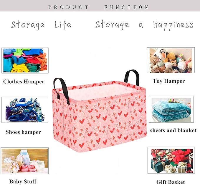 KUNRO Rectang Heart Storage Basket Gift Shelf Basket Storage Bin, Nursery Basket Organizer Box for With Handles for Room Deco