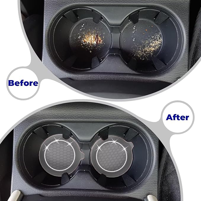 4 PCS Car Cup Coasters, Universal Cup Holder Coaster for Car Accessories, Bling CupHolders Insert for Women Non-Slip Silicone Car Cup Holder Coasters