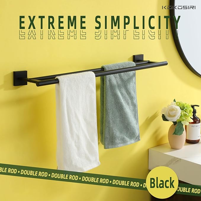 KOKOSIRI Towel Rails Bathroom Hardware Towel Bars Matte Black 24 Inch Bath Towel Holder for Cabinet Kitchen Wall Stainless Steel B5005BK-L24