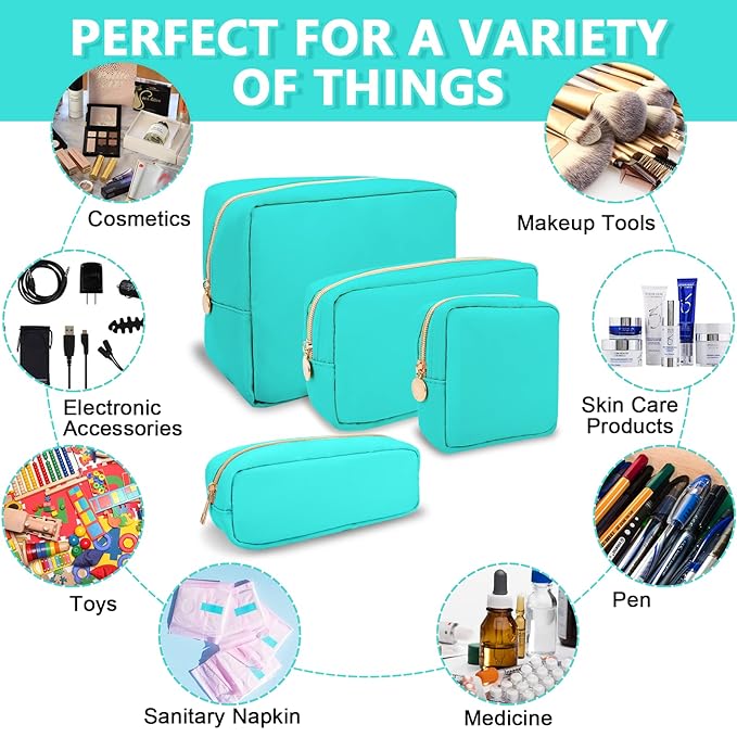 Large Makeup Bag Pouch, Nylon Women Travel Toiletry Storage Bag Preppy Cosmetic Bag for Girls, Big Makeup Organizer Bag Cute Zipper Pouch Skincare Bag for Sport Work Gift (Large-Cotton Candy)