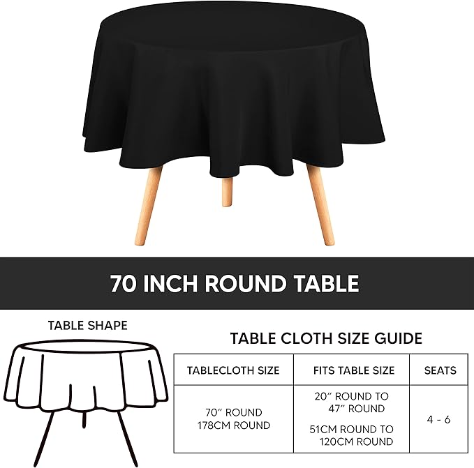 Utopia Kitchen Round Tablecloth 2 Pack (70 Inches, Black), Machine Washable Polyester Table Cover for Dining, Buffet Parties, Picnics, Events, Weddings and Restaurants