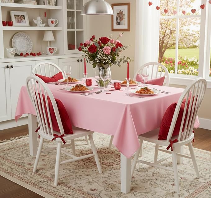 sancua Rectangle Tablecloth - 70 x 120 Inch - Stain and Wrinkle Resistant Washable Polyester Table Cloth, Decorative Fabric Table Cover for Dining Tables, Buffet Parties and Camping, Pink