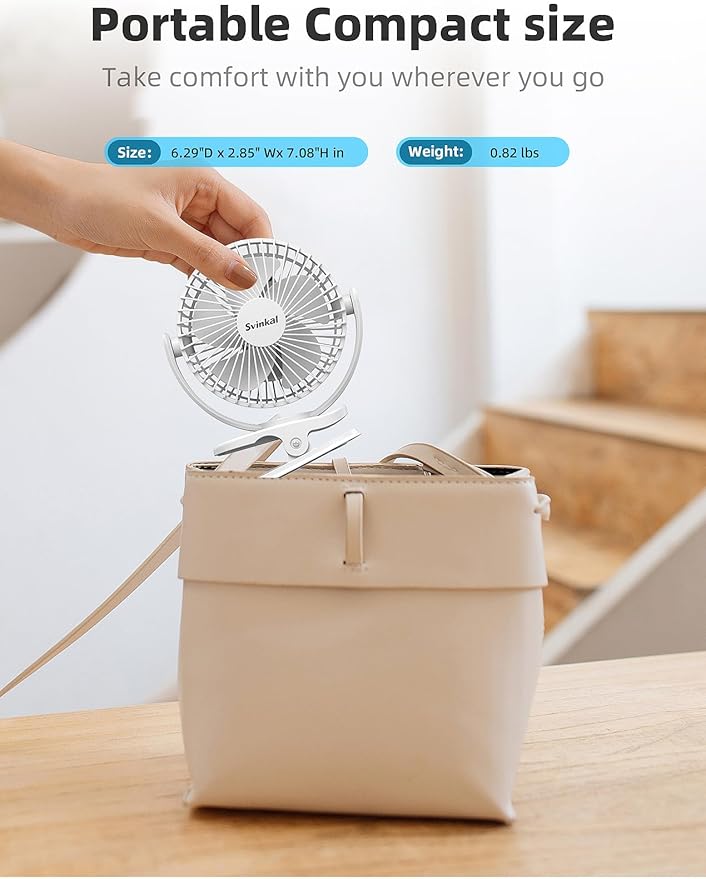usb Personal Clip on Fan 2400mAh Battery Operated 6in, Type C, 3 Speed, 720 adjustment, Small Portable Fan for Table, Bedroom, Desk, dormitory, Camping, Stroller, Golf Cart