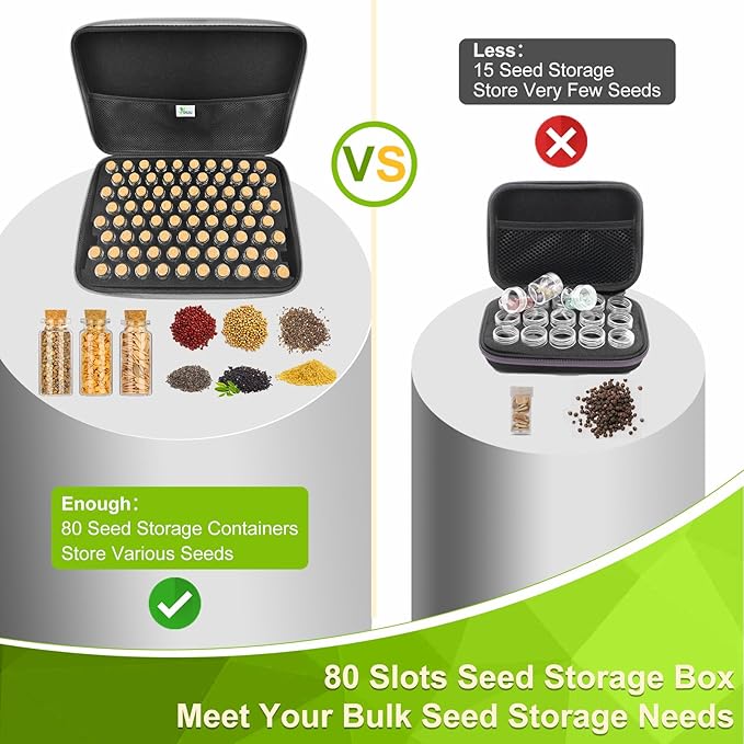 80 Slots Seed Storage Organizer with 40 Seed Envelopes, Sturdy Organizer Storage Box with Label Stickers, Glass Container for Flower Vegetable Garden Seed Saving (Seeds not Included)