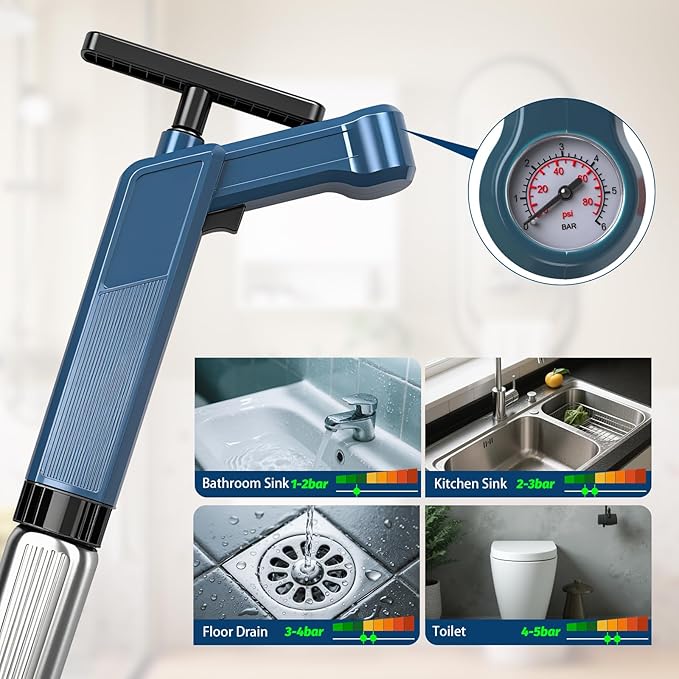 Toilet Plungers for Bathroom Heavy Duty, High Pressure Toilet Auger Air Drain Blaster with Real-Time Toilet Snake Drain Clog Remover,Toilet Unclogger Tool,Sink Shower Tubs Plumbing Clogs (Blue)